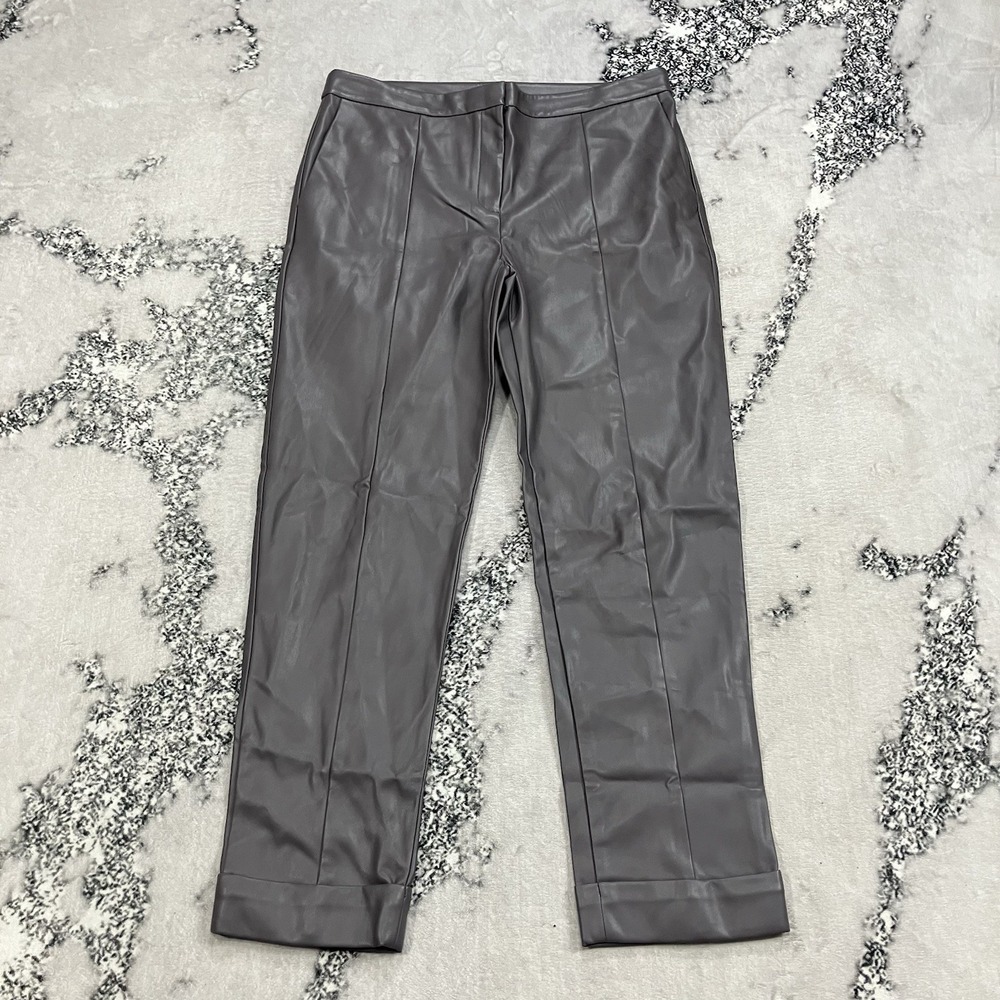 Ann Taylor Faux Leather Pants Gray Cuffed Straight Leg Womens Size 14T